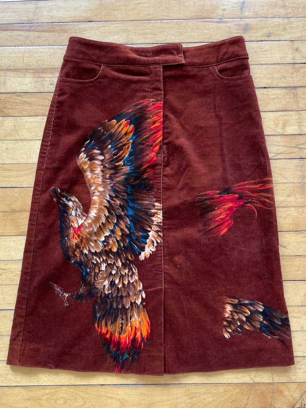 Vintage Euro Y2K France Bird Print Micro Corduroy Skirt